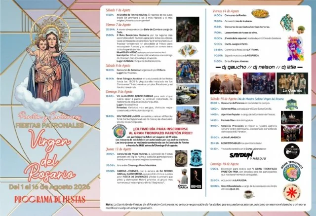 Programa oficial de las Fiestas de El Paretón-Cantareros 2026